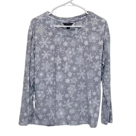 Nautica winter pajama top medium long sleeve snowflake top cute comfy pj top - Picture 1 of 5